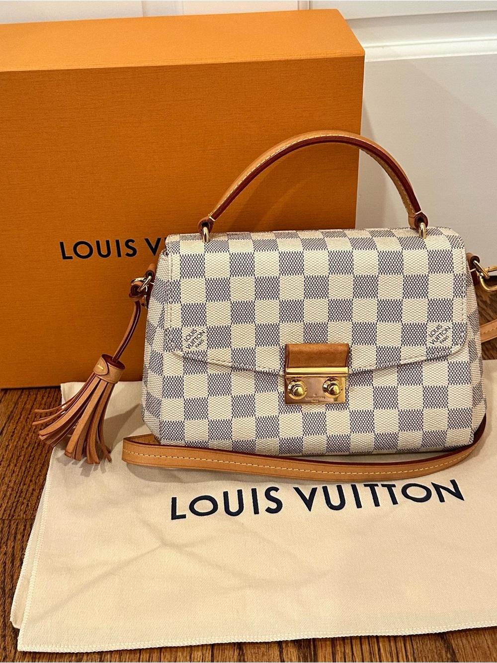 Louis Vuitton Croisette Damier Azur with Strap, Box, Dust Bag and Shopping Bag